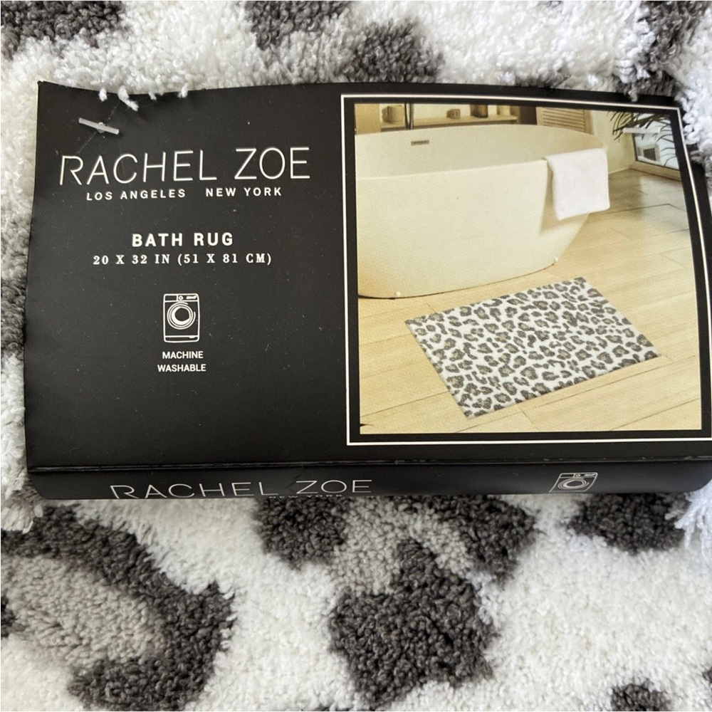 Rachel Zoe Gray Grey White Cheetah Leopard Animal Print Bath Rug 20” x  32” New
